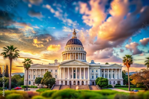 Tilt-Shift California State Capitol, Dramatic Clouds, Architectural Photography
