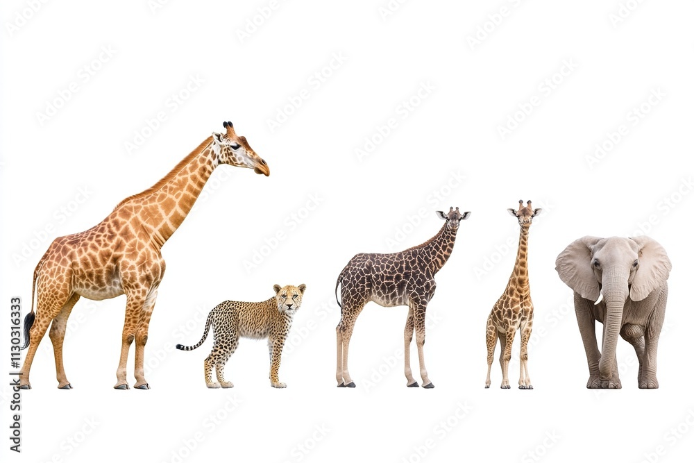 Obraz premium giraffes, elephants and leopards, beautiful animals. World Wildlife day.