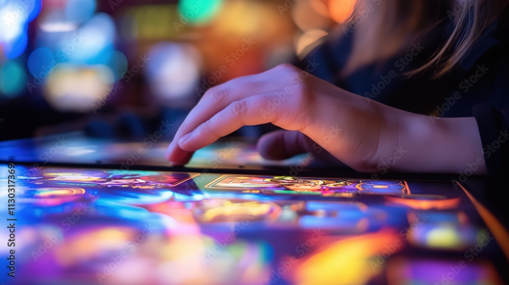Close-up of a hand hovering over the character selection screen in a video game with vivid icons of different characters underneath. The background is blurred to focus attention on the selection Close-up of a hand hovering over the character selection screen in a video game with vivid icons of different characters underneath. The background is blurred to focus attention on the selection