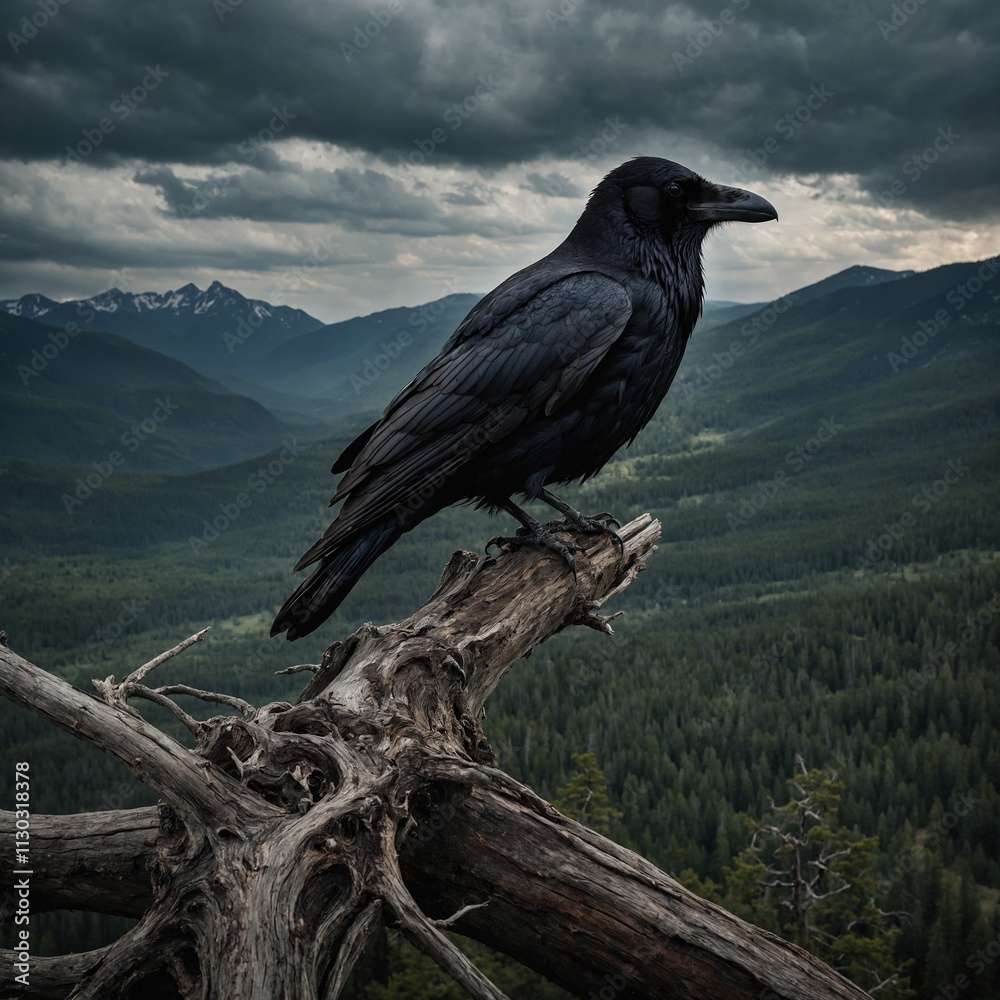 Fototapeta premium raven on a fence