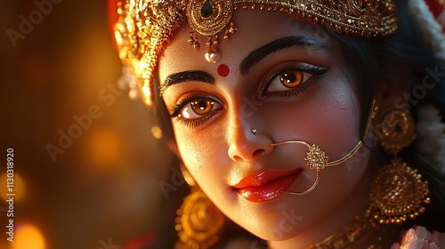 Close Up Portrait of Devi Maa Durga 8K Realistic Lighting Highly Detailed

 photo