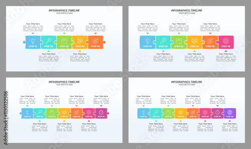 Set of Puzzle Infographic from 5 up to 8 Steps with Editable Text for Business Presentation, Poster, Banner and Booklet.