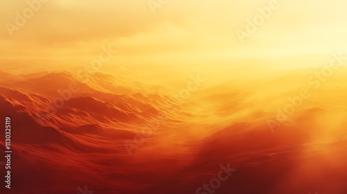 A desert dusk gradient featuring warm sunset colors of deep coral, sunlit yellow, and earthy brown, textured with swirling sandstorm noise for depth and motion, hd quality, cinematic --ar 16:9