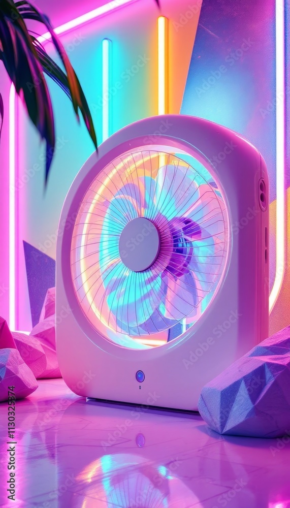 Fototapeta premium Modern Desk Fan with LED Lights in Stylish Room Setting