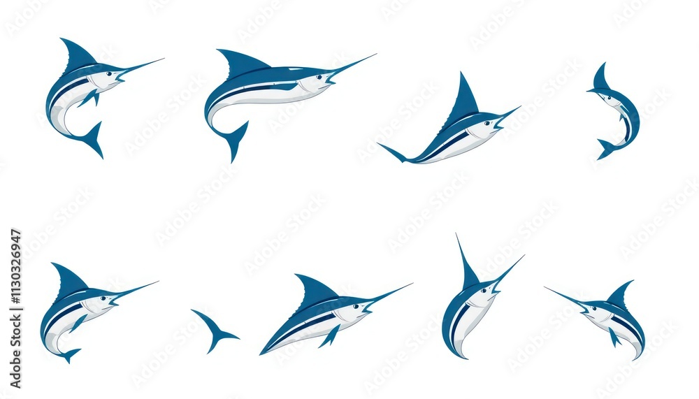 Obraz premium icon set marlin blue fish - vector set of marlin fish