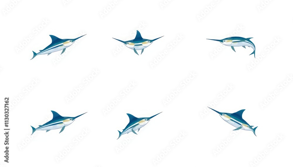 Obraz premium icon set marlin blue fish - vector set of marlin fish