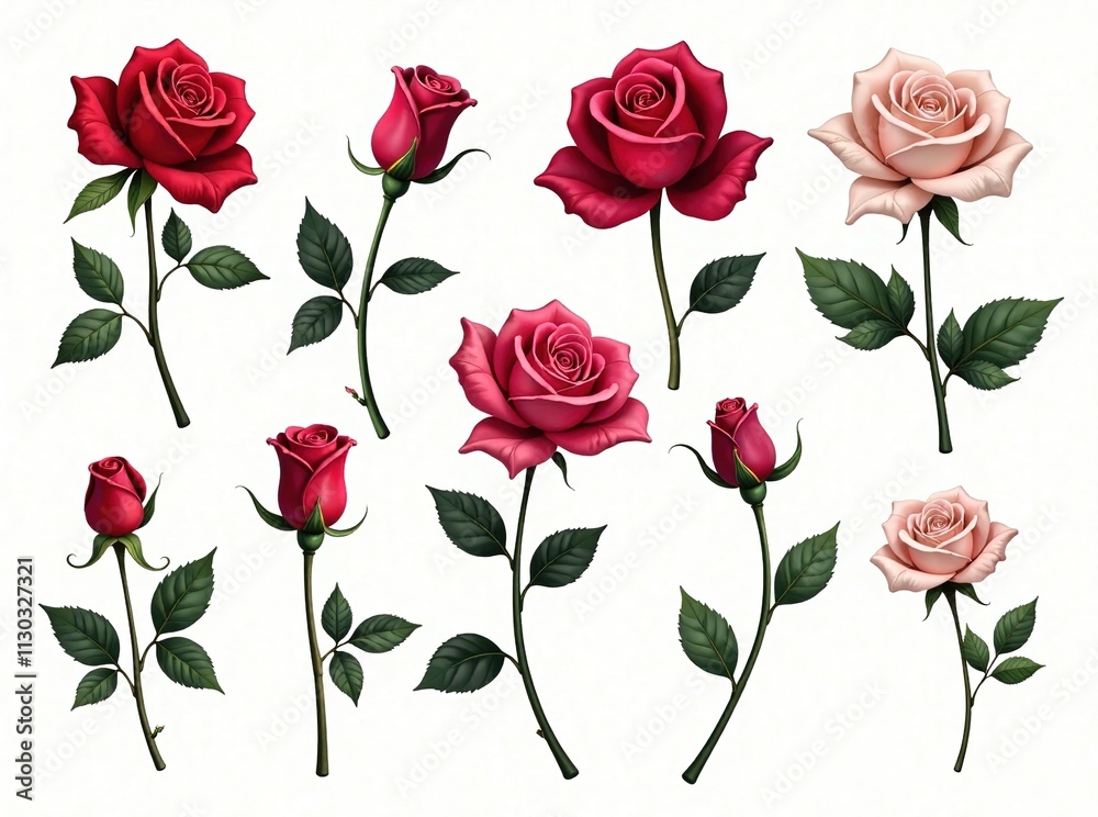 Obraz premium 17 White Rose Silhouettes - Cute Hand Drawn Flower Illustrations