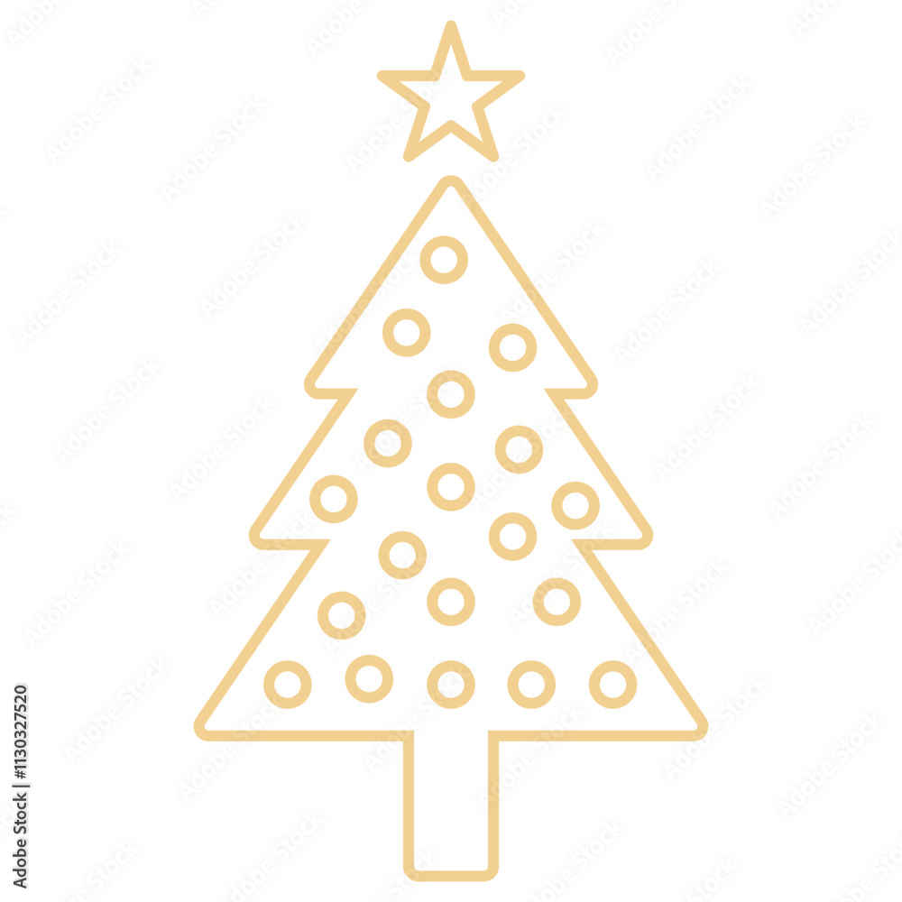 Fototapeta premium Golden Christmas Tree Line Icon