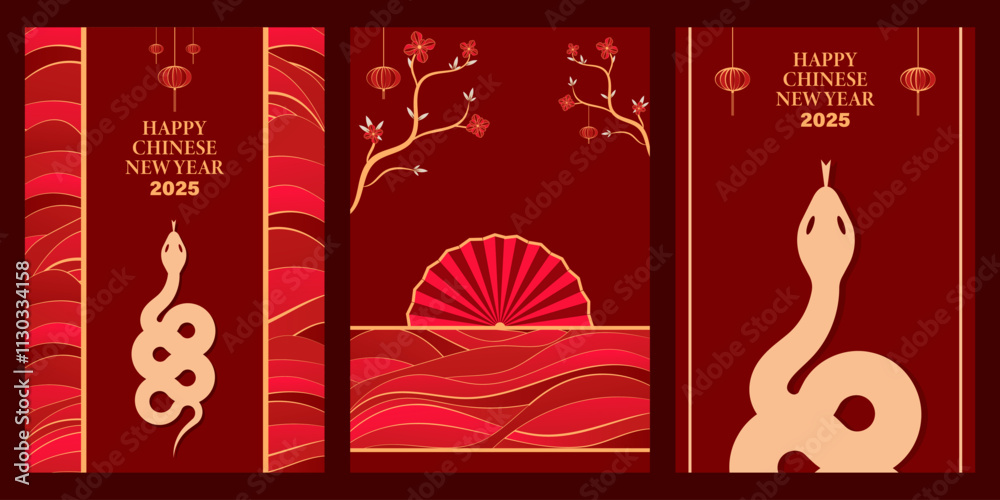 Naklejka premium Chinese New Year 2025 Greeting Card Design, Chinese Zodiac Snake Symbol