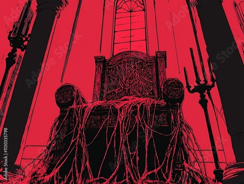 Sinister Demonic Entity Enthroned in a Shadowy Ominous Baroque Chair