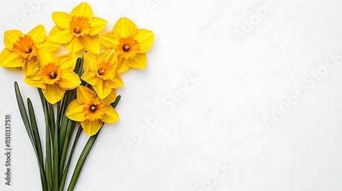 Nature's beauty yellow daffodils in a minimalist floral design against white background photo