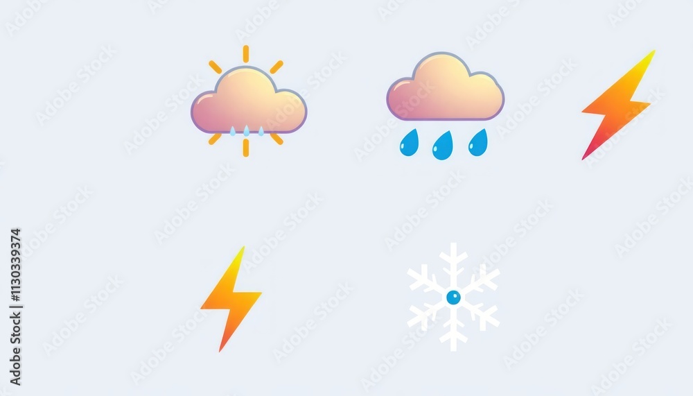 Obraz premium weather icons set - rain, lightning, sun, snow, clouds