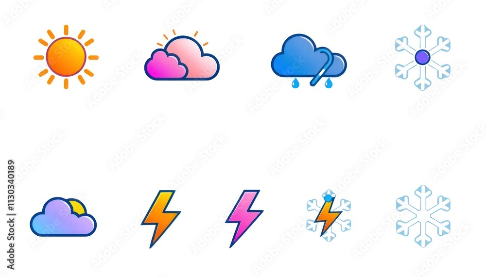 Fototapeta premium weather icons set - rain, lightning, sun, snow, clouds