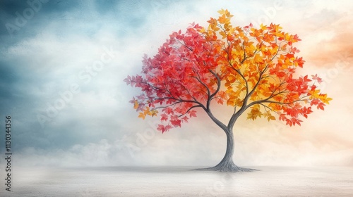 Fototapeta Naklejka Na Ścianę i Meble -  The colorful tree in this 3D abstraction wallpaper features vibrant leaves hanging from the branches