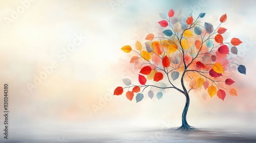 Fototapeta Naklejka Na Ścianę i Meble -  The colorful tree in this 3D abstraction wallpaper features vibrant leaves hanging from the branches