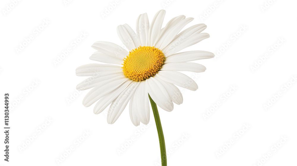 Fototapeta premium A Single Daisy Standing Tall with Bright White Petals and Yellow Center