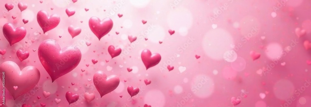 Fototapeta premium big and small pink hearts on a pink background, card or banner for valentine's day, wedding day, mother's day