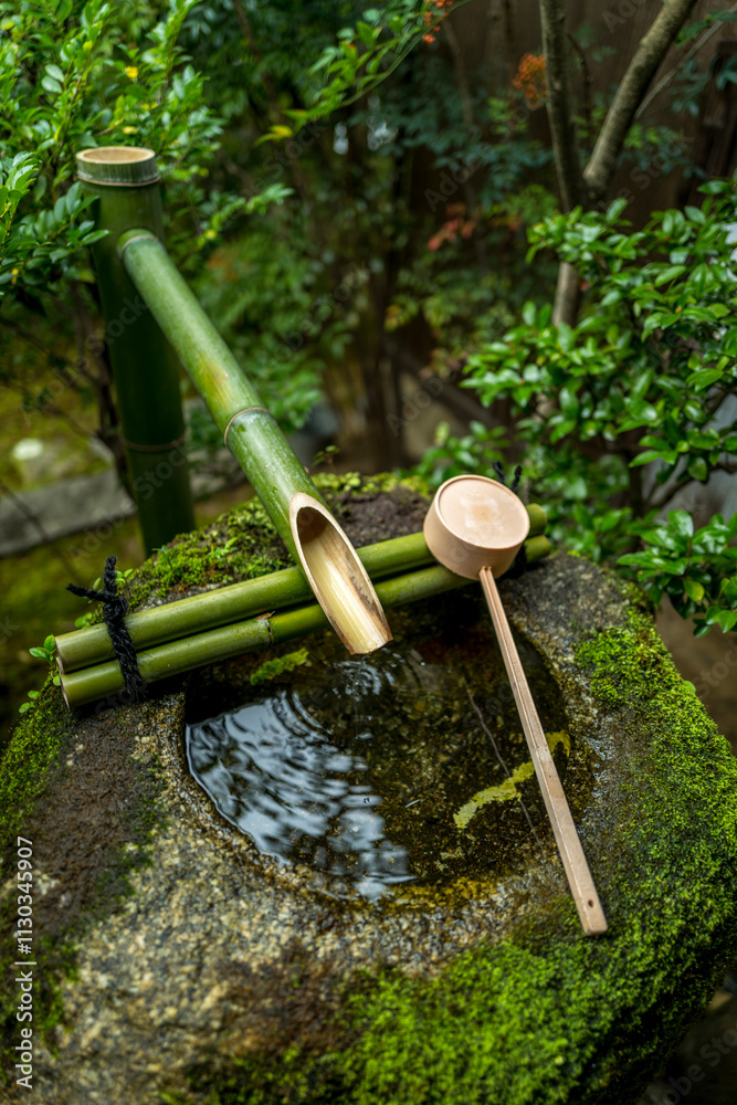 A Chōzu-ya or Temizu-ya, a water purification fountain found in many Japanese Shrines, taken in Kyoto