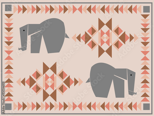 Brown rug, boho pattern, Navajo rug, native rug pattern, elephant pattern, geometric, decorative rug design, blanket rug, woven rug illustration, boho, geometric, ethnic aztec decor.