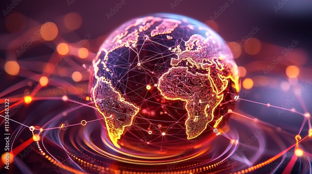 Fototapeta premium An aesthetically pleasing and visually captivating digitally generated image showcasing a network of interconnected lines and data nodes symbolizing global computing connections and data processing oc