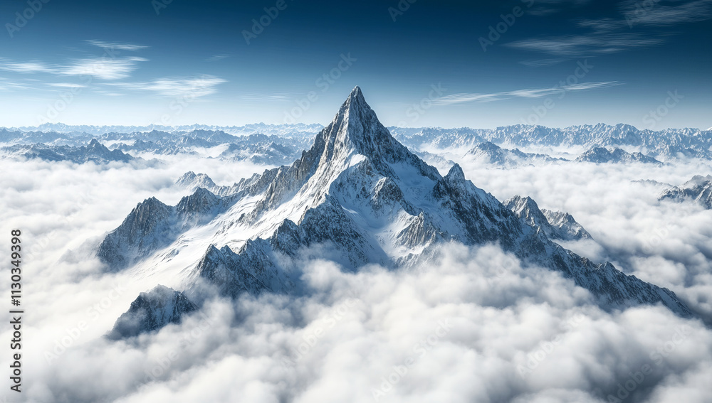 Naklejka premium beautiful mountain peak rising above the clouds, 