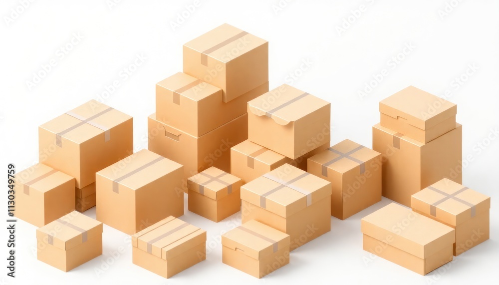 Fototapeta premium Set Of Cardboard Boxes - Packaging Cardboard Box - Mockup Cardboard - Eco-Friendly Box