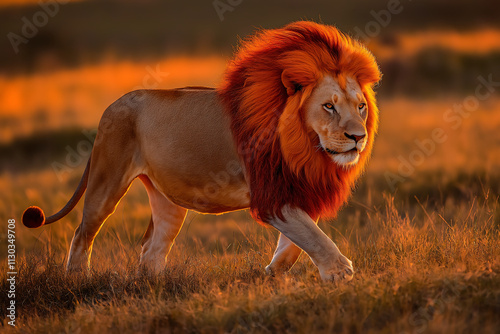 Wallpaper Mural Majestic Lion with Radiant Red Mane in Serene Sunset Savanna Torontodigital.ca