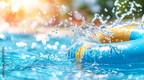 Splashing water fun with inflatable ring swimming pool action shot bright summer day close-up vibrant energy photo