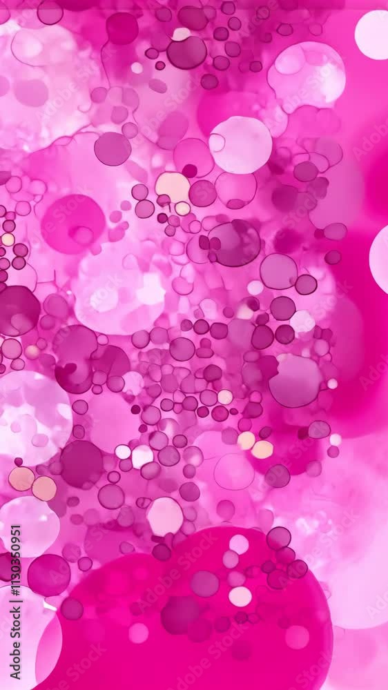 Vibrant abstract pink pattern with circles of varying sizes and transparency, creating a dynamic visual texture