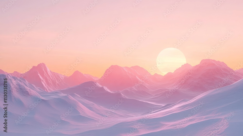 Fototapeta premium Pink Sunset Over Snowy Mountain Range