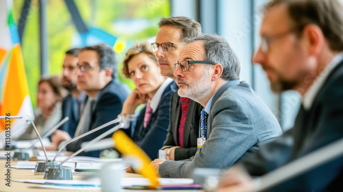 Politicians listening attentively at press conference table
