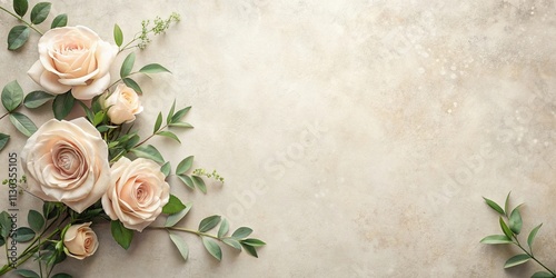 Elegant Pale Roses and Greenery on Neutral Background