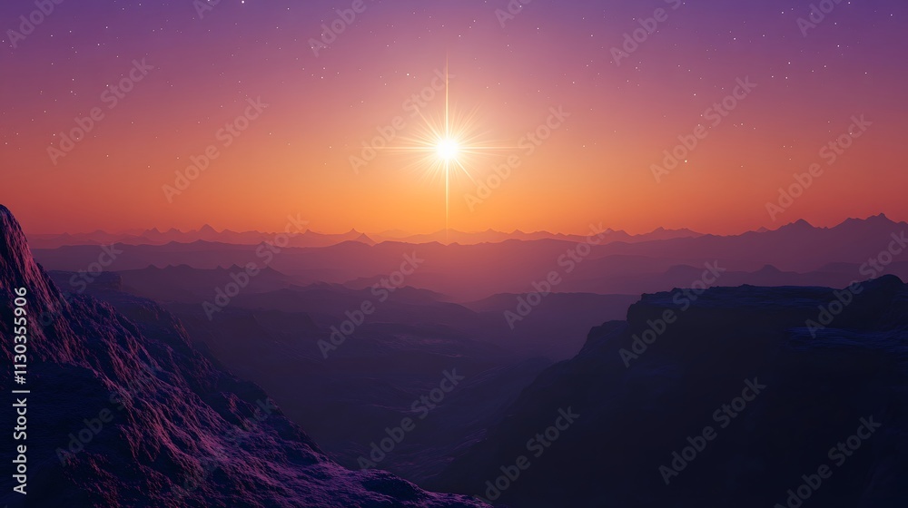 Obraz premium Alien Sunset Over Distant Mountain Ranges