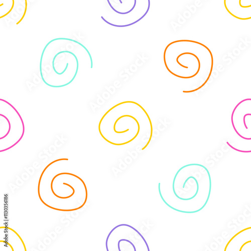 Seamless pattern with colorful spirals on white background