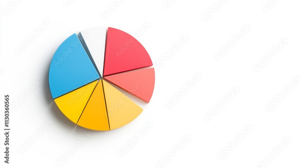 Fototapeta premium Colorful Pie Chart on a White Background Representing Data Segmentation and Analysis in a Creative and Artistic Design for Business Presentation