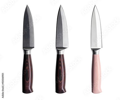 Set of Japanese kitchen knives on a white background, fully visible and centered. PNG transparent. photo