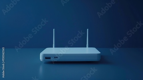 Obraz na płótnie A compact wireless router on a solid dark blue background. w salonie