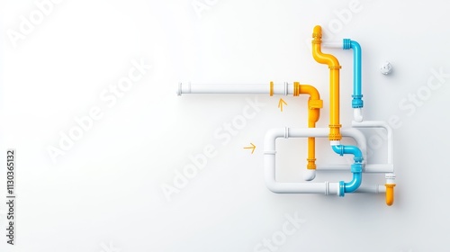 Colorful Plastic Pipes and Fittings on White Background Representing Plumbing System and Home Improvement Concepts in a Modern Style