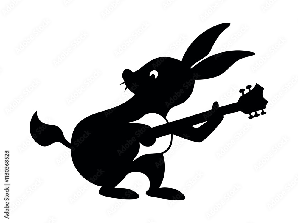 Obraz premium A cute rabbit playing guitar. Smiling rabbit playing guitar with a happy expression suitable for children's books, music related designs