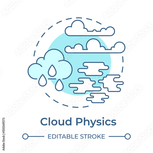 Cloud physics soft blue concept icon. Study formations of water drops and ice. Atmospheric science. Round shape line illustration. Abstract idea. Graphic design. Easy to use in presentation