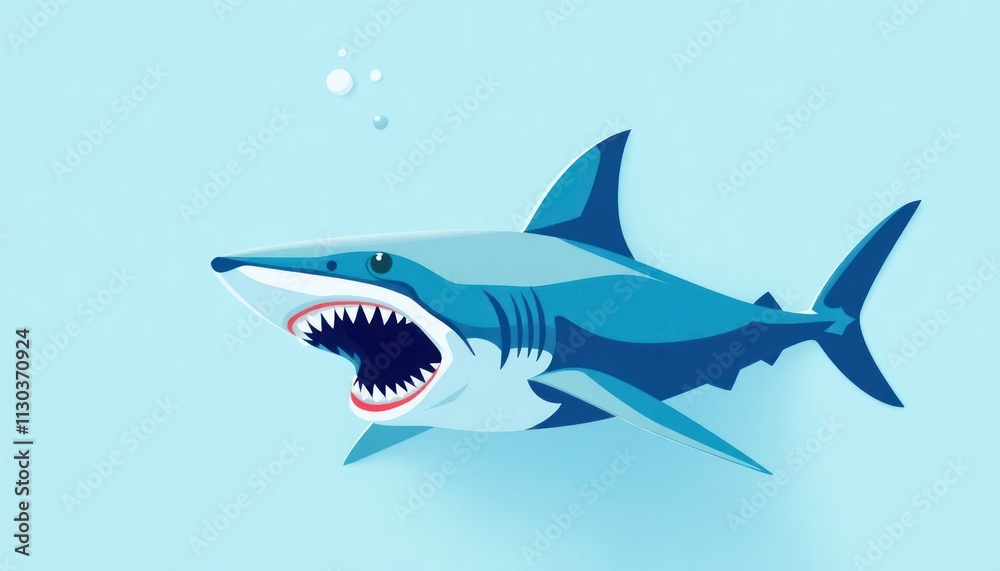 Obraz premium Shark In The Sea Vector - Fierce and Fearless Shark Illustration - Evoke The Raw Power And Danger Associated With These Apex Ocean Predators.