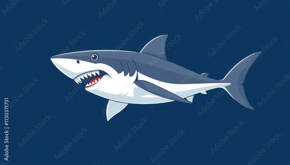 Obraz premium Shark In The Sea Vector - Fierce and Fearless Shark Illustration - Evoke The Raw Power And Danger Associated With These Apex Ocean Predators.