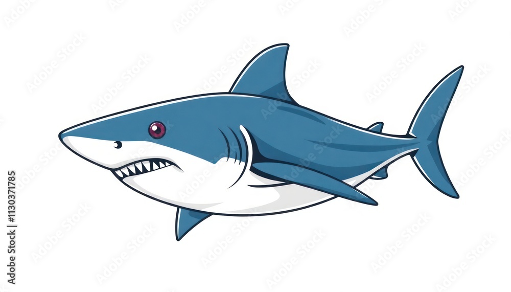 Obraz premium Shark In The Sea Vector - Fierce and Fearless Shark Illustration - Evoke The Raw Power And Danger Associated With These Apex Ocean Predators.