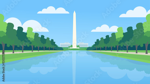 Washington Monument with American Flags flying in the background