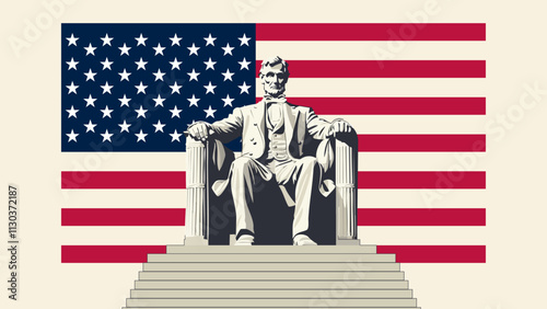 Lincoln Memorial with the USA flag flying behind