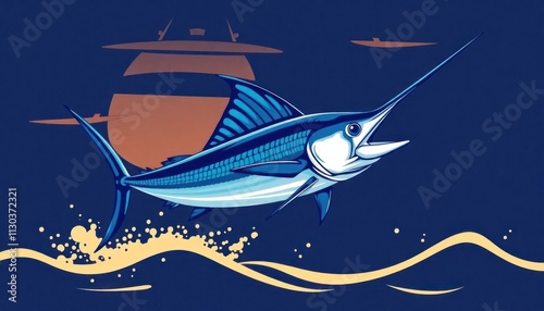 Majestic Marlin Illustration - marine conservation branding, ocean-inspired artwork, and anywhere the power and majesty of these magnificent pelagic fish need to be celebrated. photo