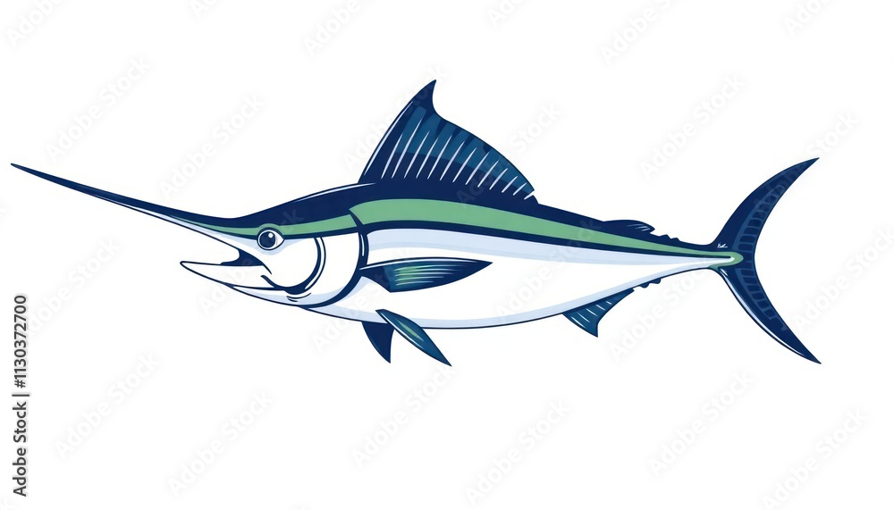 Fototapeta premium Majestic Marlin Illustration - marine conservation branding, ocean-inspired artwork, and anywhere the power and majesty of these magnificent pelagic fish need to be celebrated.
