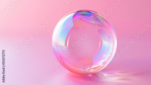 Obraz na płótnie A delicate soap bubble floating with a rainbow sheen on a solid pastel pink background. w salonie