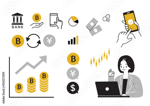 ビットコイン　仮想通貨のアイコン素材セット