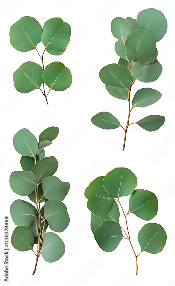 Obraz premium set of eucalyptus sprigs on a white background